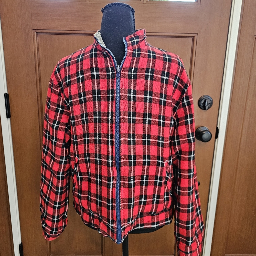 Vintage Colorblock Denim and Plaid Reversible Jacket